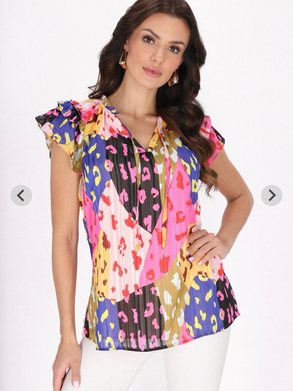 Faina Multicolor Leopard Print Flutter Sleeve Blouse